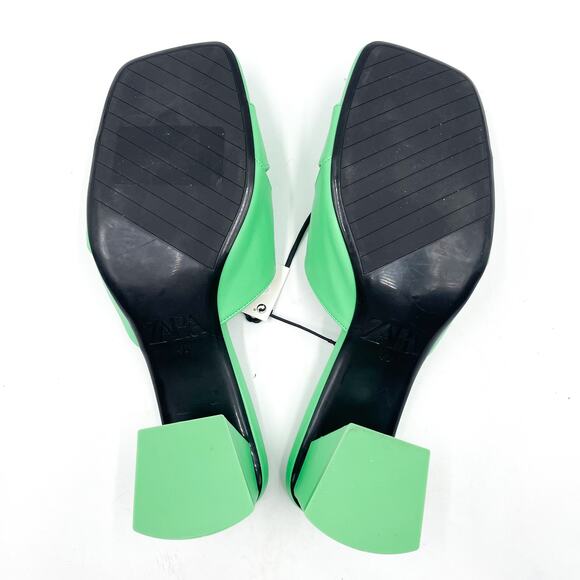 Zara‎ Sandals Green Criss Cross Mules Square Toe Block Heel Sz 40 / 9.5 - Picture 7 of 8
